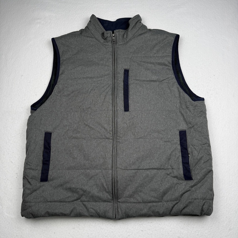 Brooks Brothers Vest Mens 2XL Gray Quilted Full Zip Insulated Pockets Thermore